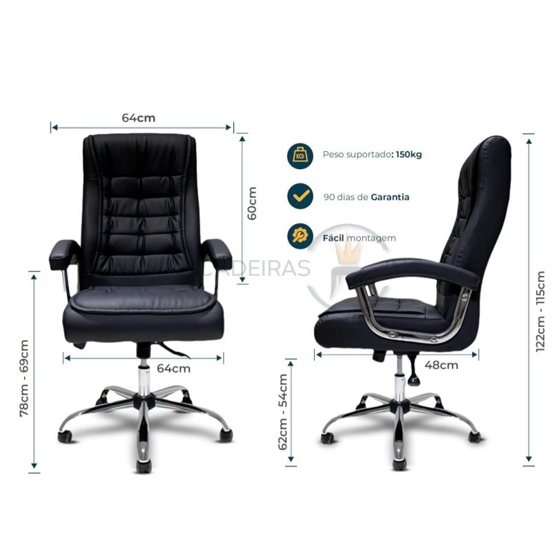 Poltrona LUXO IMPORTADA Concha Dupla Syncron – Couríssimo Preto – 30017 RM MÓVEIS 9