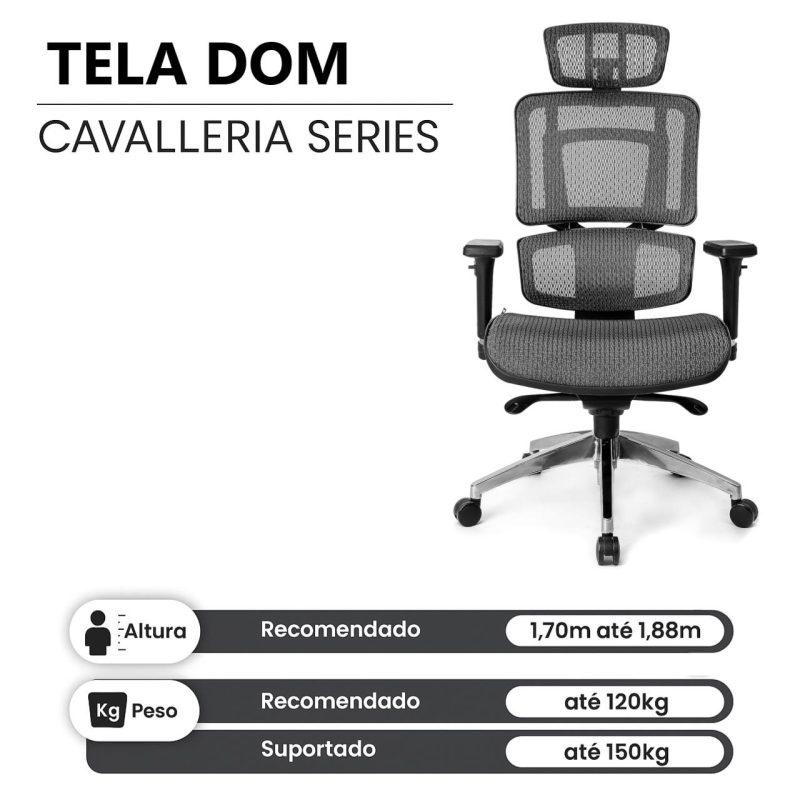 Cadeira de Escritório Presidente TELA DOM – Cor Preta – 32869 RM MÓVEIS 7