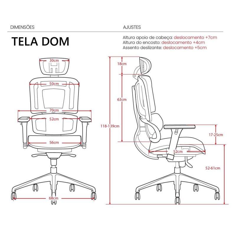 Cadeira de Escritório Presidente TELA DOM – Cor Preta – 32869 RM MÓVEIS 8